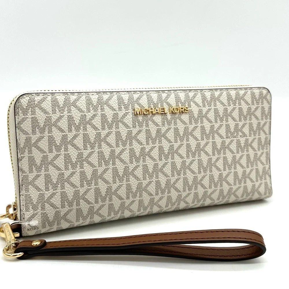 Michael Kors Large Continental Wallet Wristlet Vanilla/Brown